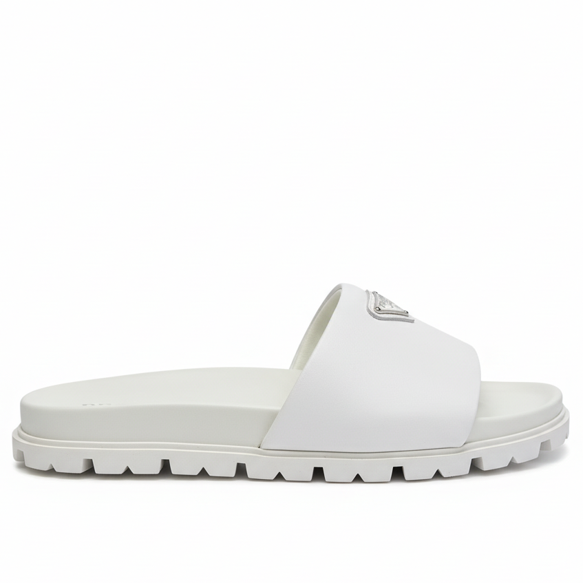 Prada Nappa Leather Padded Slides "White"