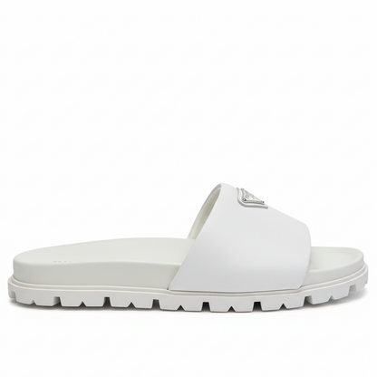 Prada Nappa Leather Padded Slides "White"