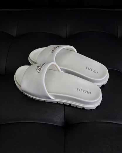 Prada Nappa Leather Padded Slides "White"
