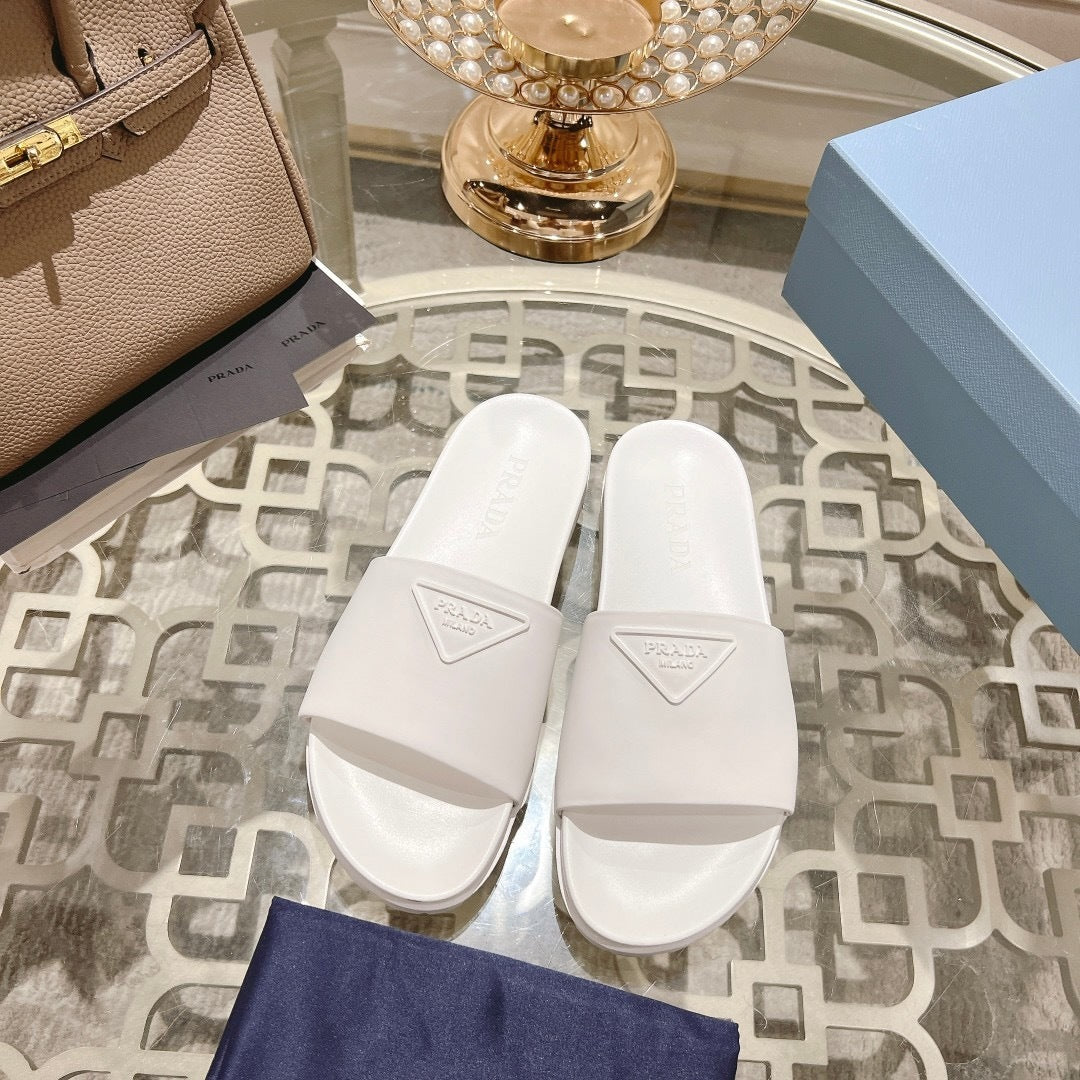 Prada Logo Rubber Slides "White"