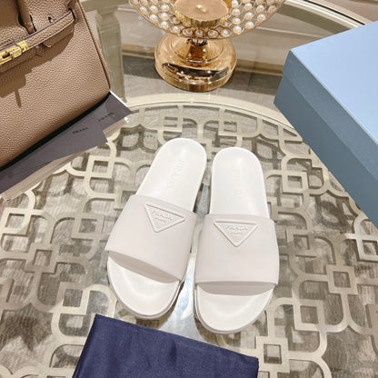 Prada Logo Rubber Slides "White"
