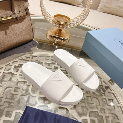 Prada Logo Rubber Slides "White"