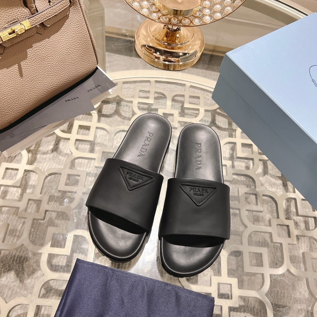 Prada Logo Rubber Slides "Black"