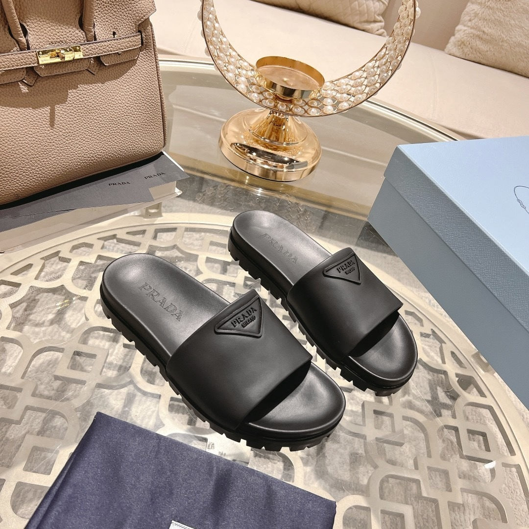 Prada Logo Rubber Slides "Black"
