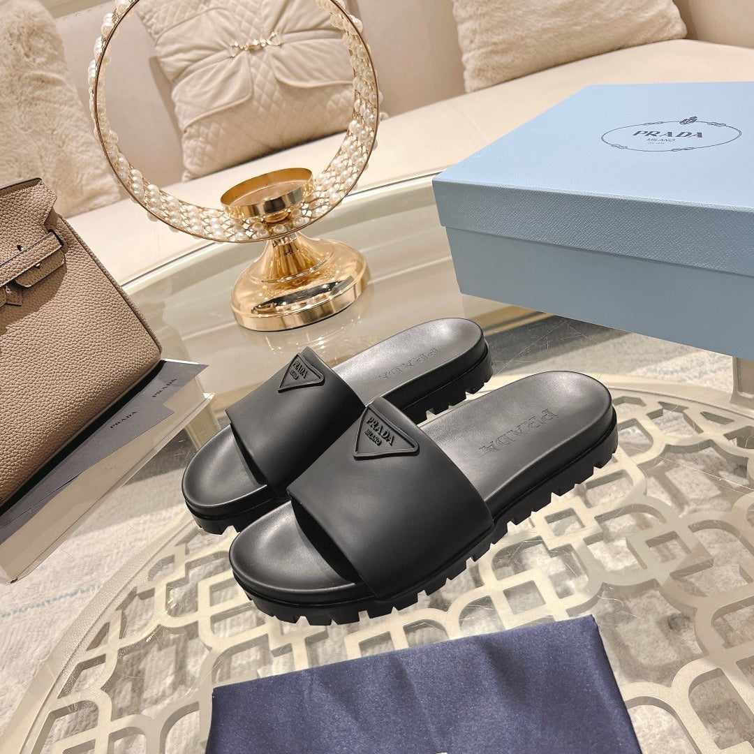 Prada Logo Rubber Slides "Black"
