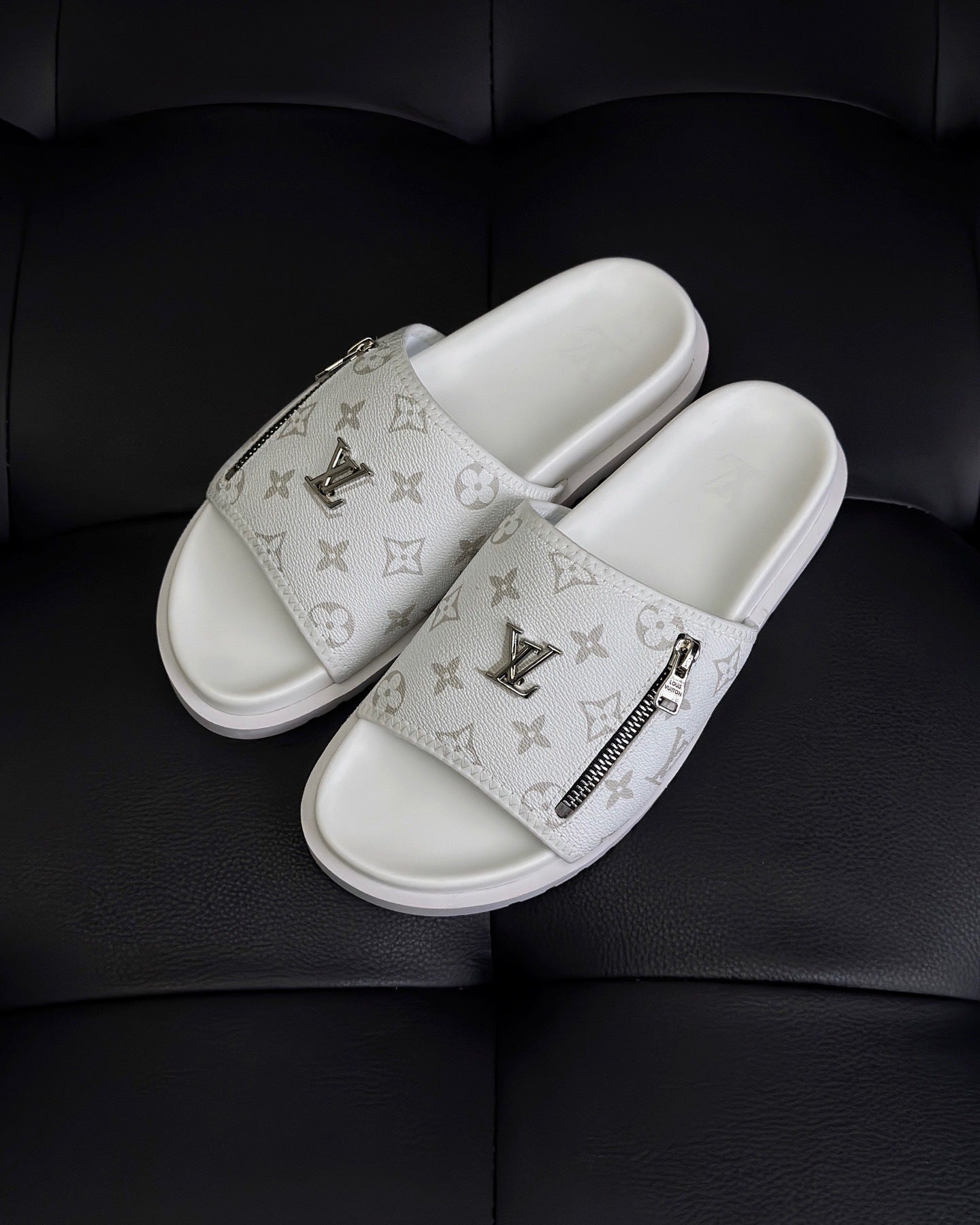 Louis Vuitton Zip Slides "White"