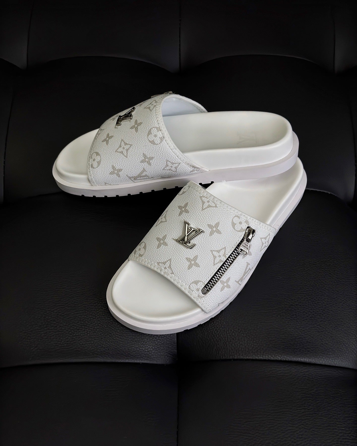 Louis Vuitton Zip Slides "White"