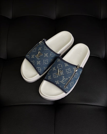 Louis Vuitton Zip Slides "White-Blue"