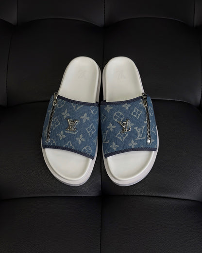 Louis Vuitton Zip Slides "White-Blue"