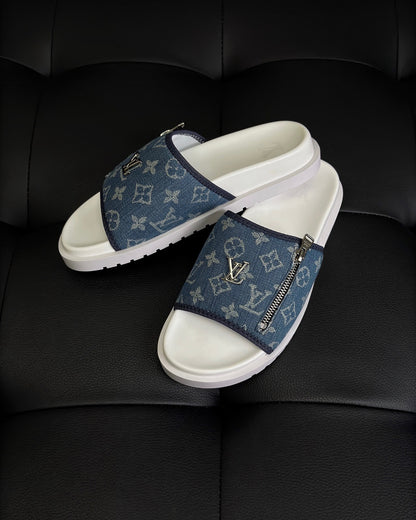 Louis Vuitton Zip Slides "White-Blue"