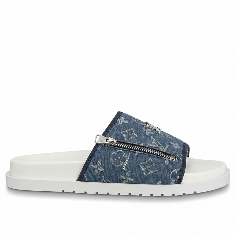 Louis Vuitton Zip Slides "White-Blue"