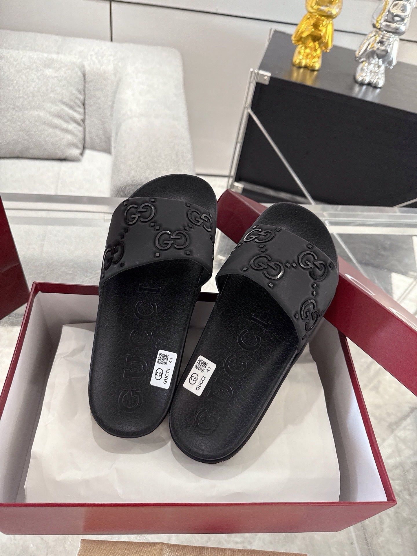 Gucci GG Rubber Slides "Black"
