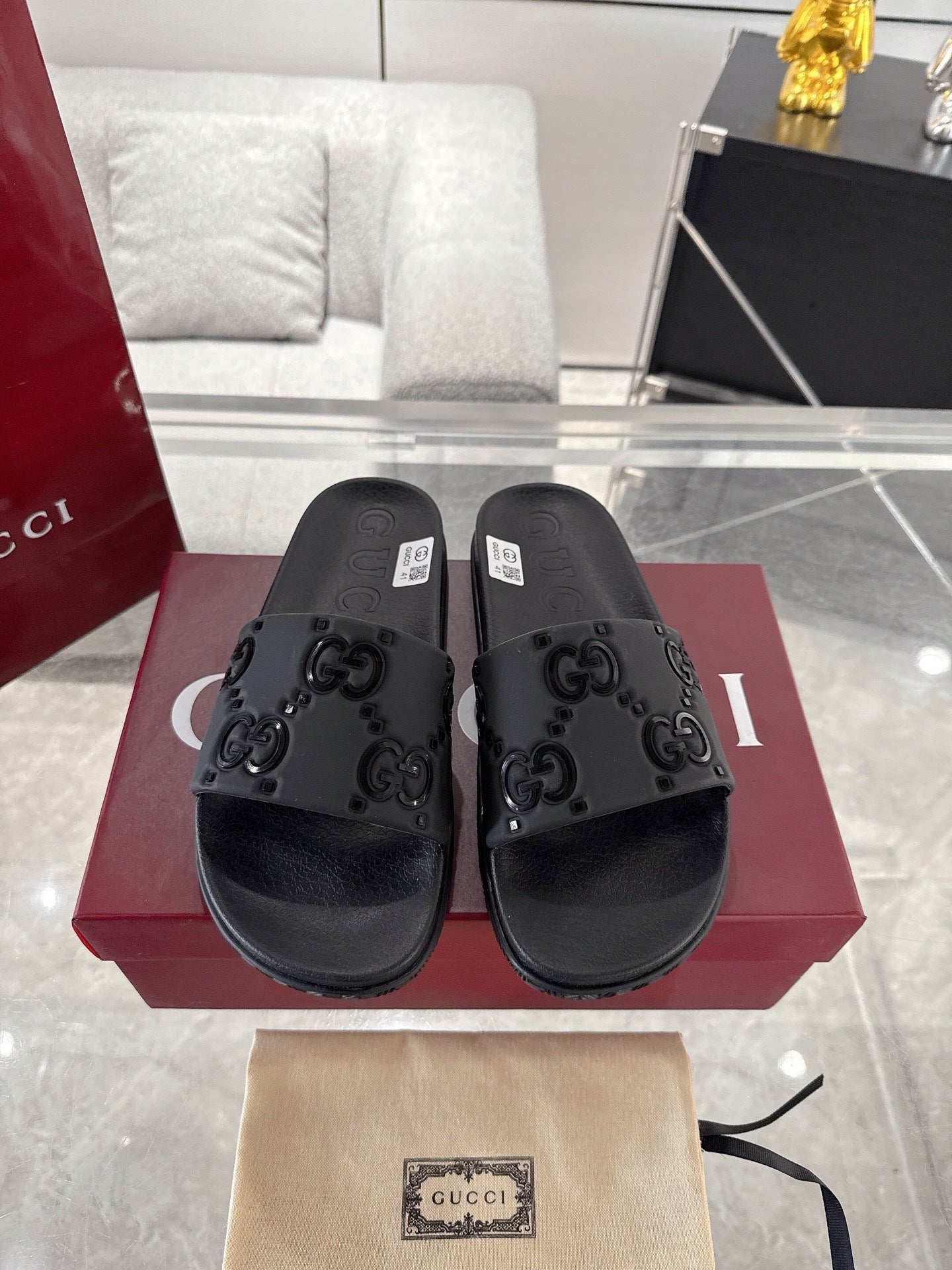 Gucci GG Rubber Slides "Black"