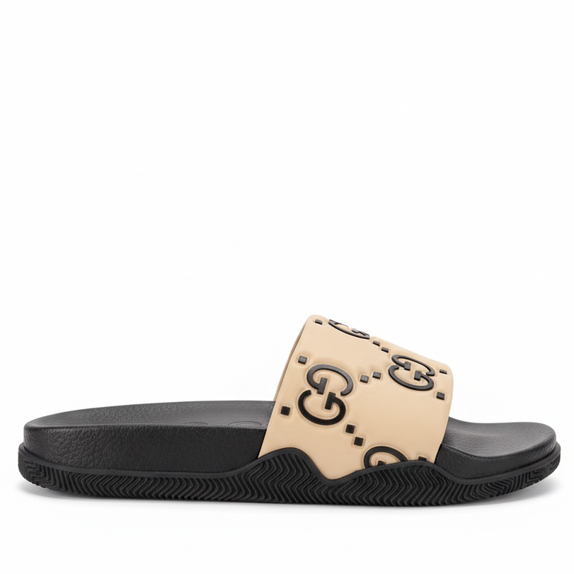 Gucci GG Rubber Slides "Beige-Black"