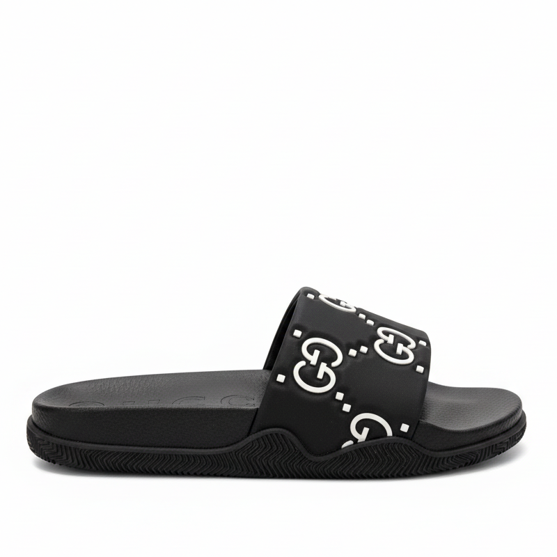 Gucci GG Rubber Slides "Black-White"
