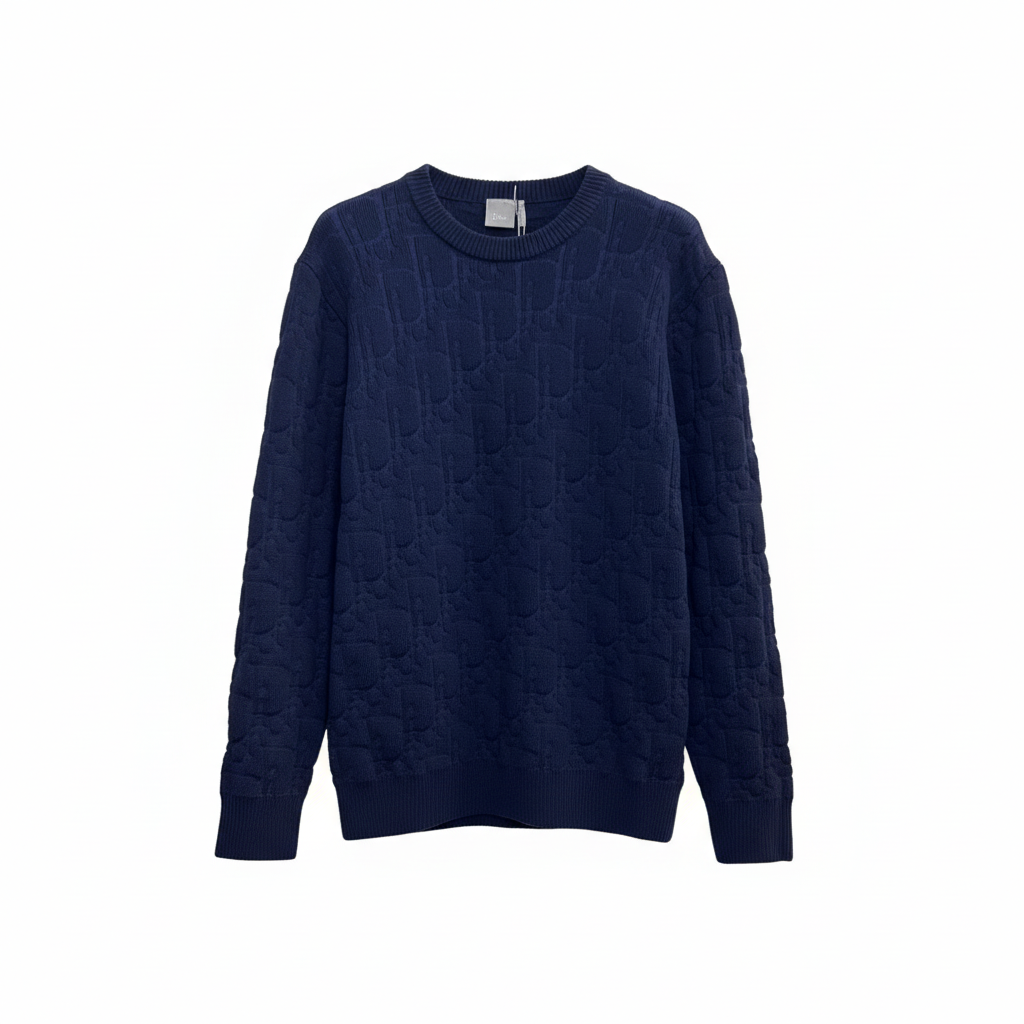 Dior Oblique Sweater “Navy Blue Cotton-Blend Jersey”