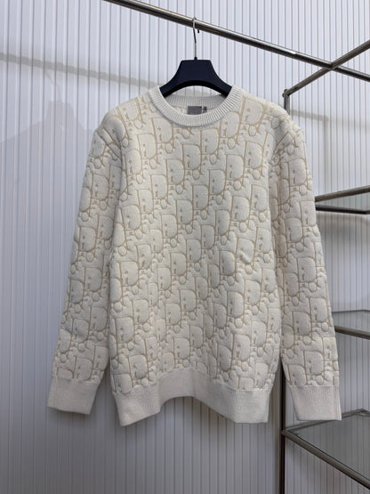 Dior Oblique Sweater “Ecru Cotton-Blend Jersey”