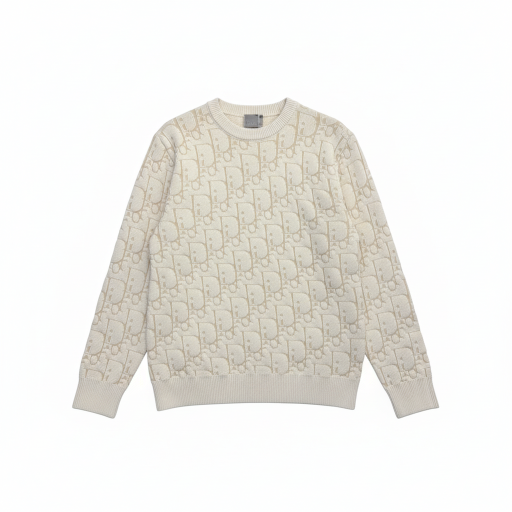 Dior Oblique Sweater “Ecru Cotton-Blend Jersey”