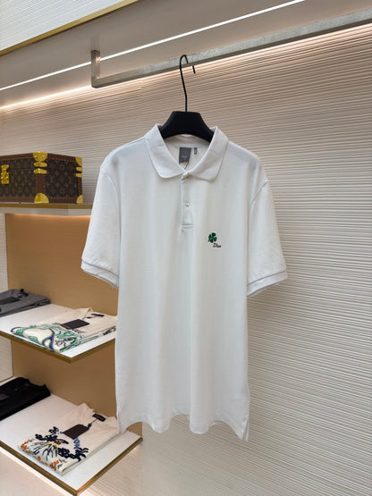 Dior Polo Shirt with Dior Clover Embroidery “White Cotton Piqué”