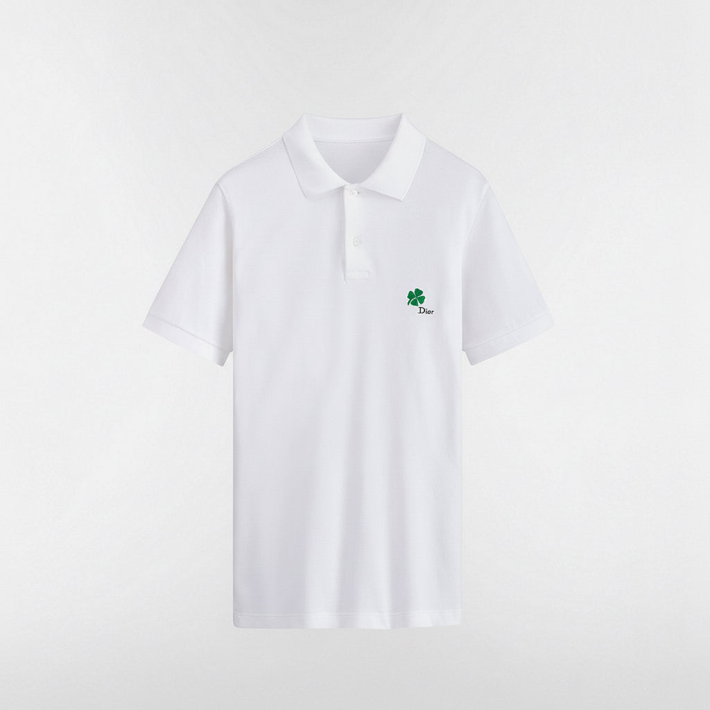 Dior Polo Shirt with Dior Clover Embroidery “White Cotton Piqué”