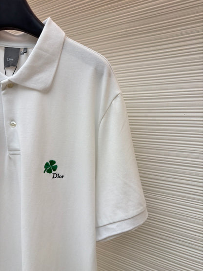 Dior Polo Shirt with Dior Clover Embroidery “White Cotton Piqué”