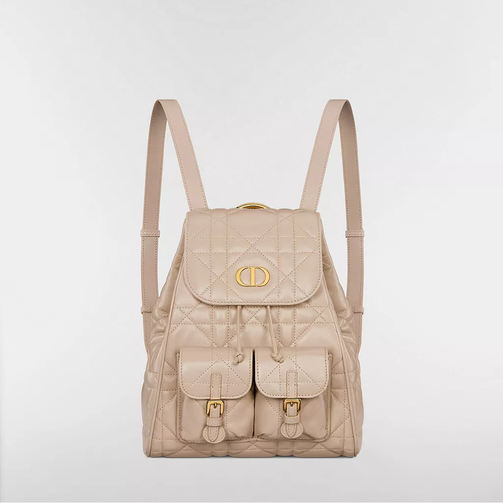 Dior Medium Dior Caro Backpack "Powder Beige Macrocannage Lambskin"