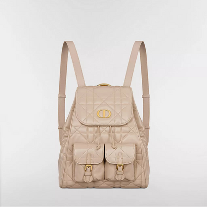 Dior Medium Dior Caro Backpack "Powder Beige Macrocannage Lambskin"