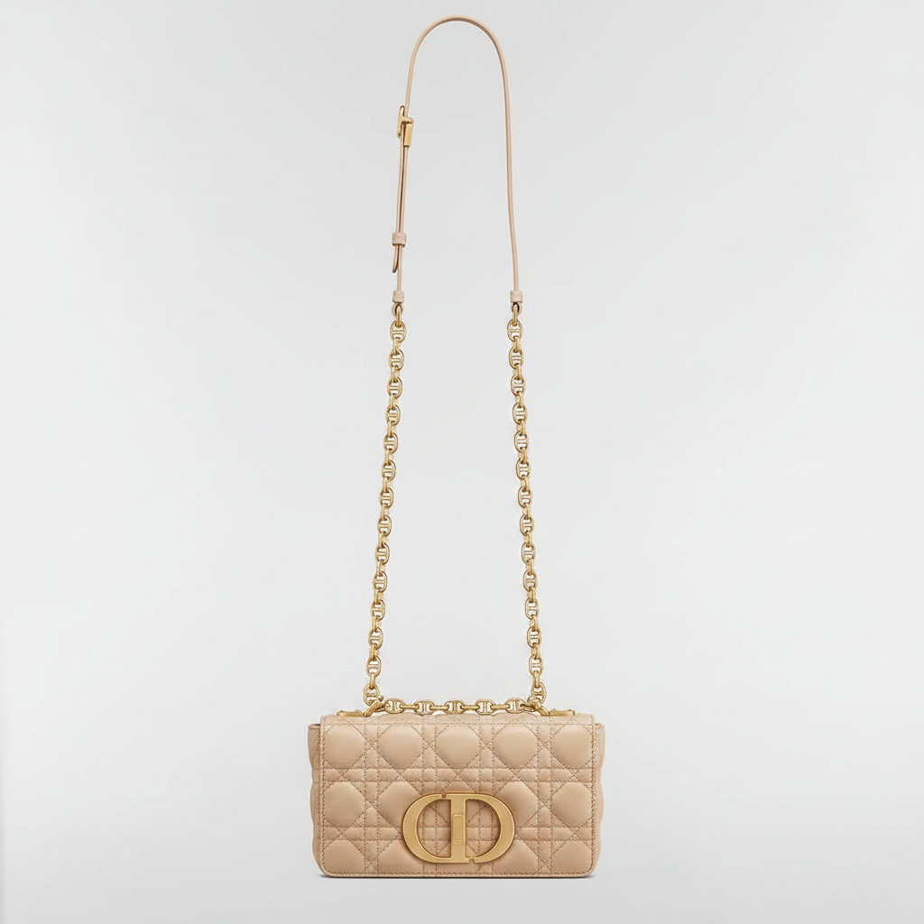 Dior Small Dior Caro Bag "Beige Supple Cannage Calfskin"