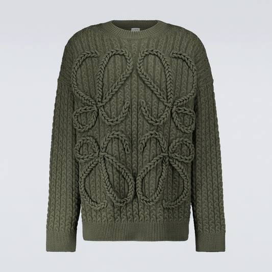 Loewe Cable Knitted Anagram Sweater "Green"