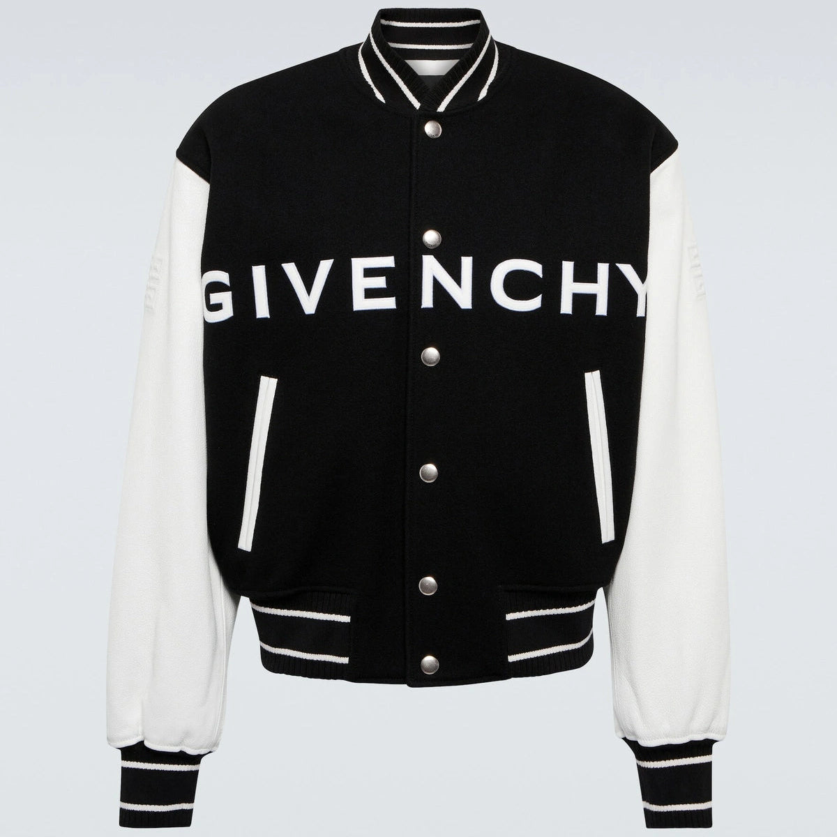 Givenchy Wool Blend and Leather Bomber Jacket "Black-White"