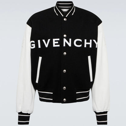 Givenchy Wool Blend and Leather Bomber Jacket "Black-White"