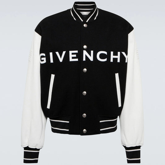 Givenchy Wool Blend and Leather Bomber Jacket "Black-White"