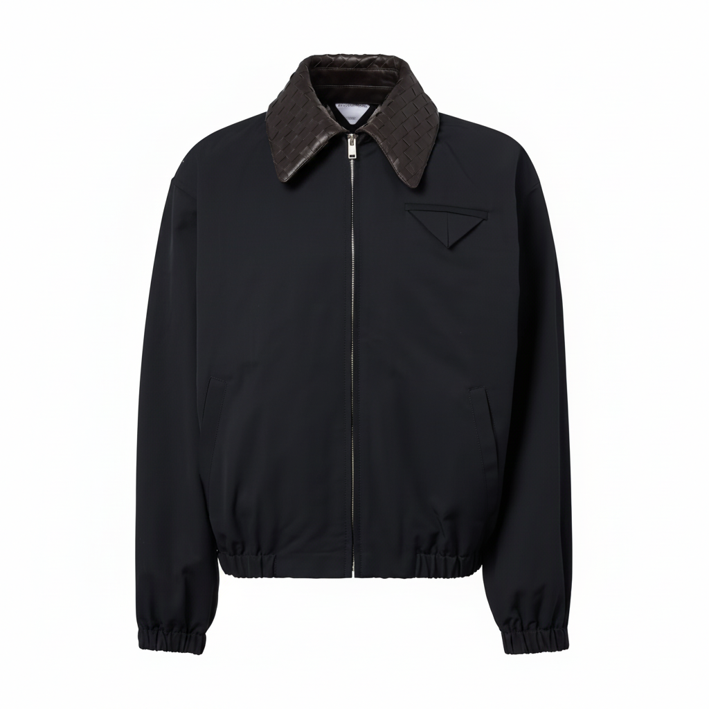 Bottega Veneta Intrecciato Leather-trimmed Canvas Blouson "Navy"