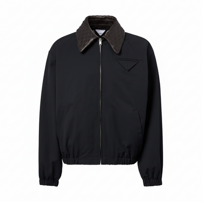 Bottega Veneta Intrecciato Leather-trimmed Canvas Blouson "Navy"