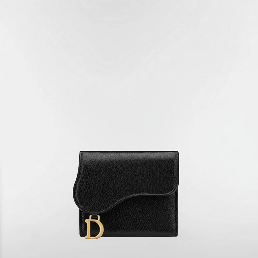 Dior Saddle Lotus Wallet Black Goatskin