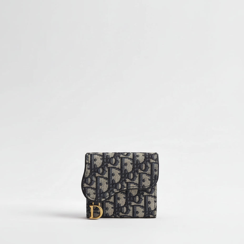 Dior Saddle Lotus Wallet "Beige and Black Dior Oblique Jacquard"