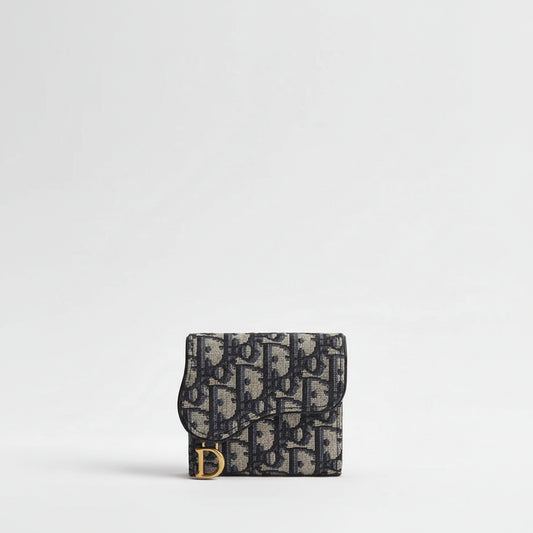 Dior Saddle Lotus Wallet "Beige and Black Dior Oblique Jacquard"