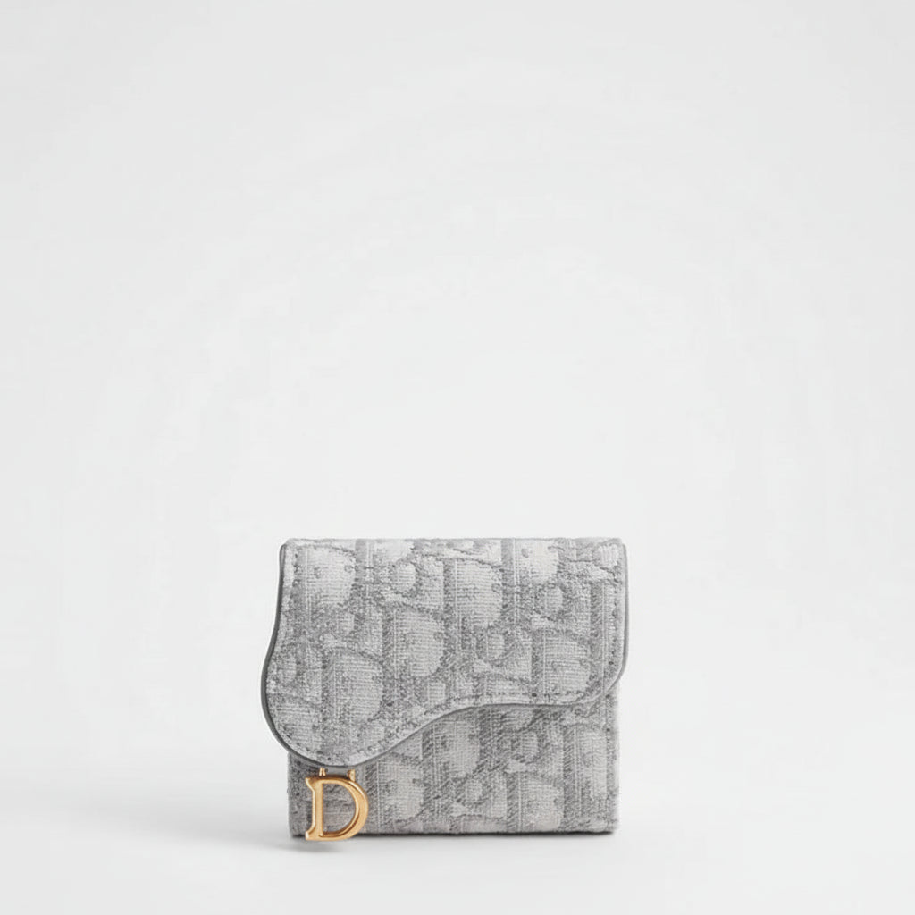 Dior Saddle Lotus Wallet Gray Dior Oblique Jacquard