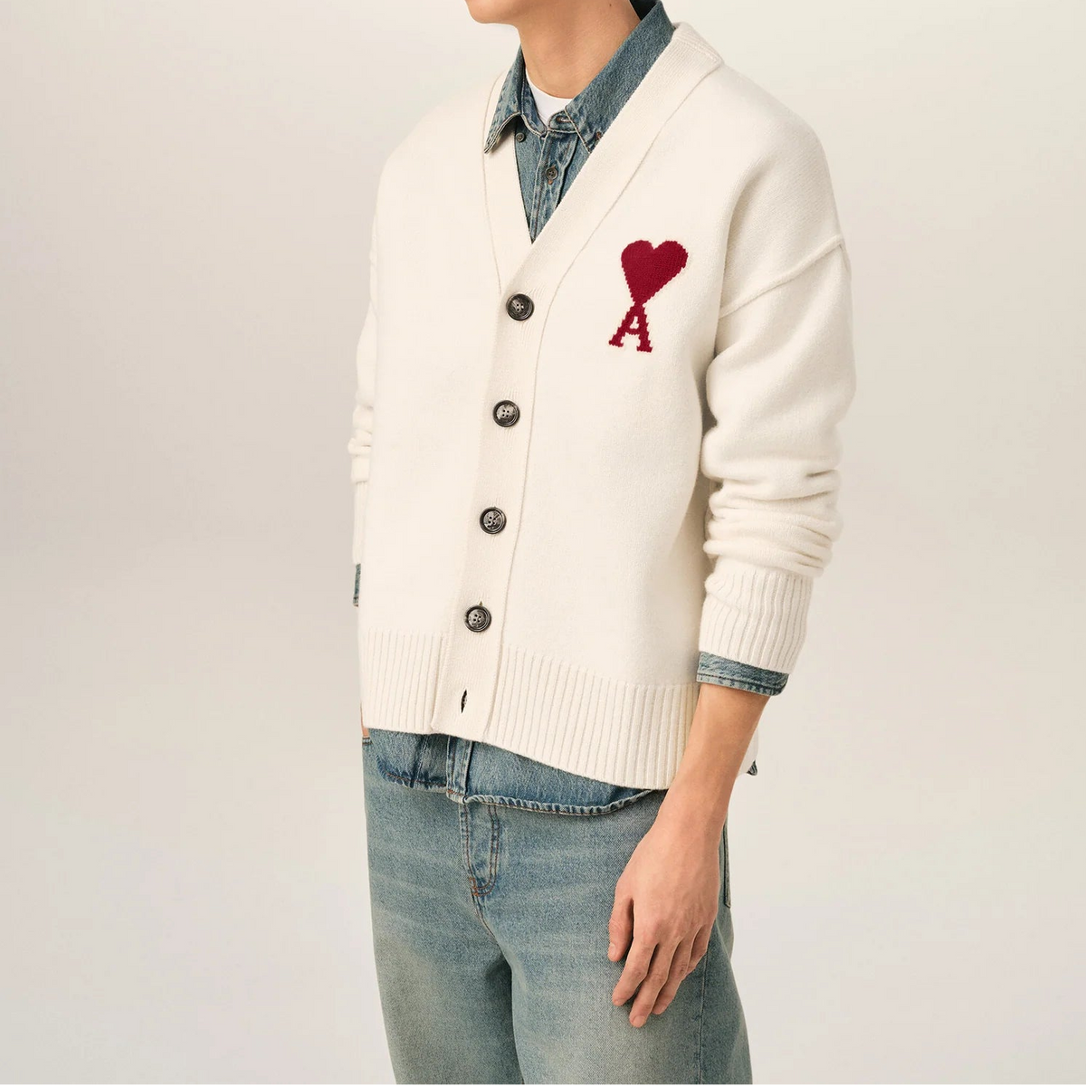AMI Paris Ami De Coeur Cardigan "White"