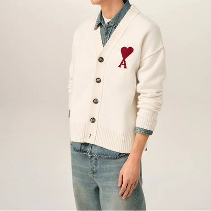 AMI Paris Ami De Coeur Cardigan "White"