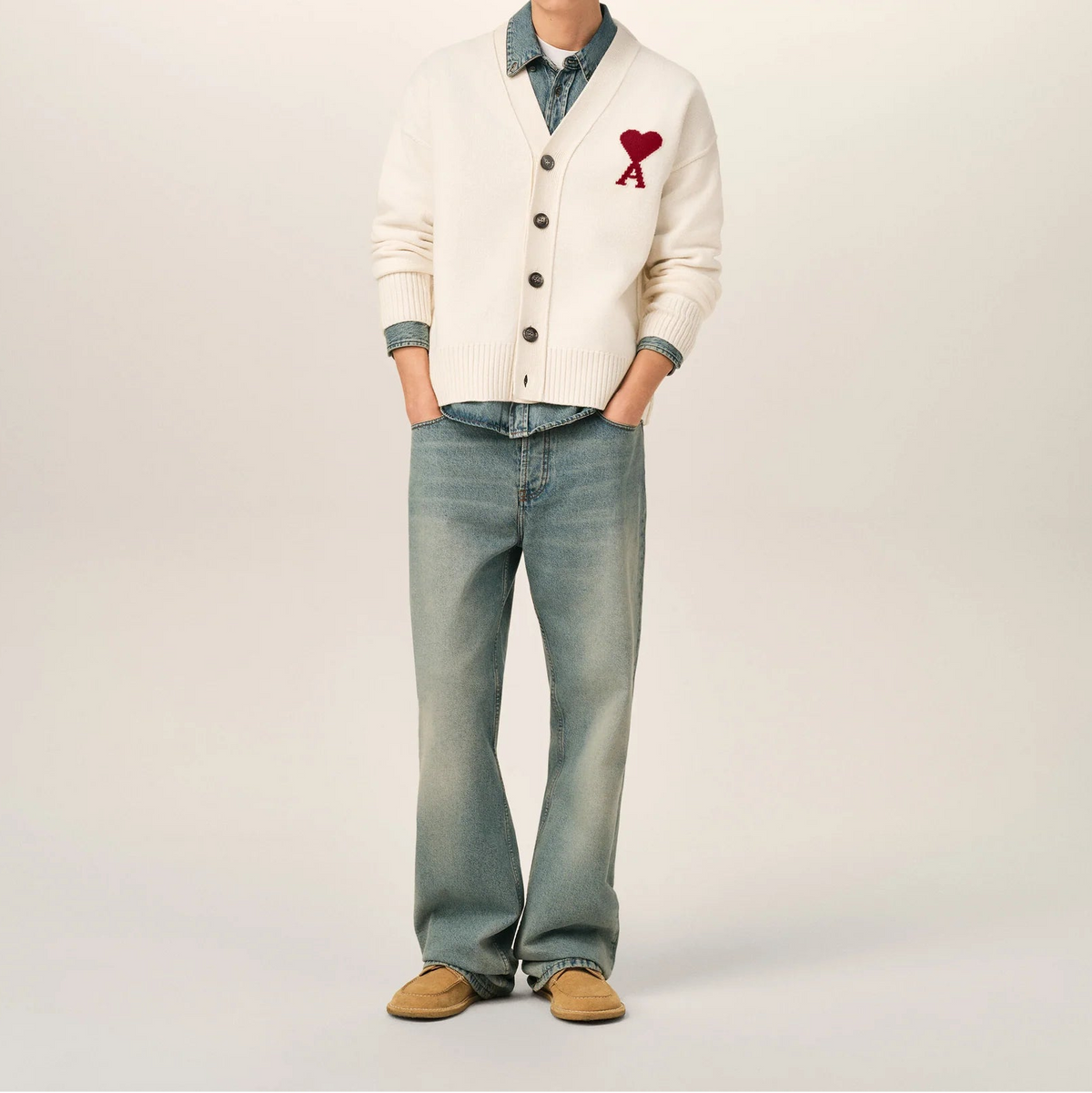 AMI Paris Ami De Coeur Cardigan "White"