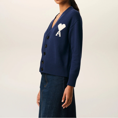 AMI Paris Ami De Coeur Cardigan "Navy Blue"