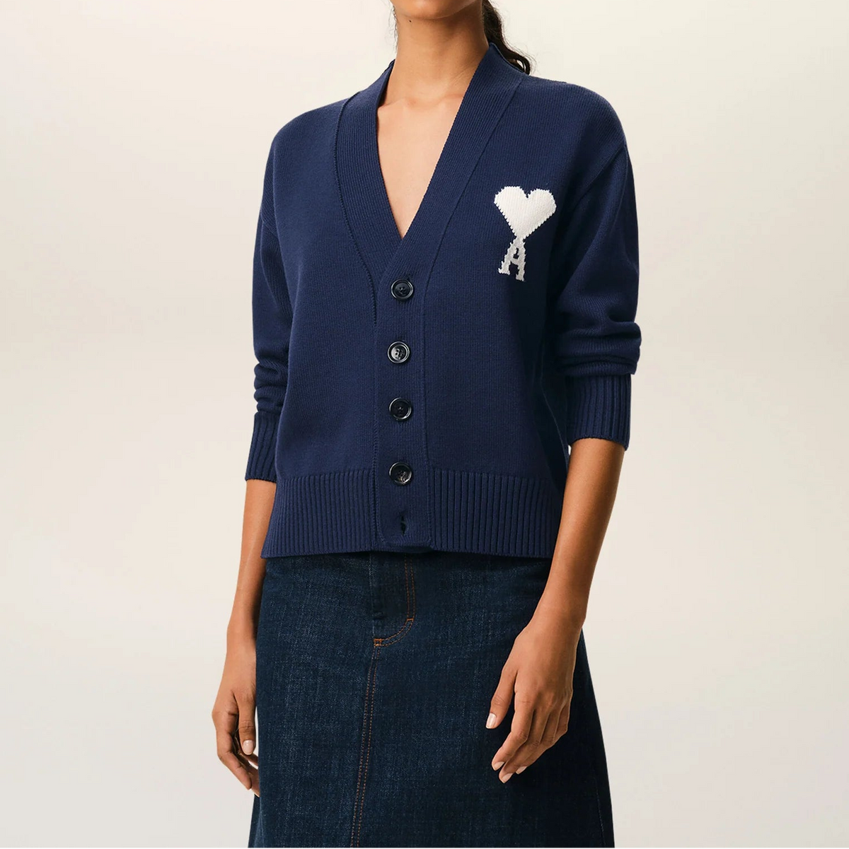 AMI Paris Ami De Coeur Cardigan "Navy Blue"