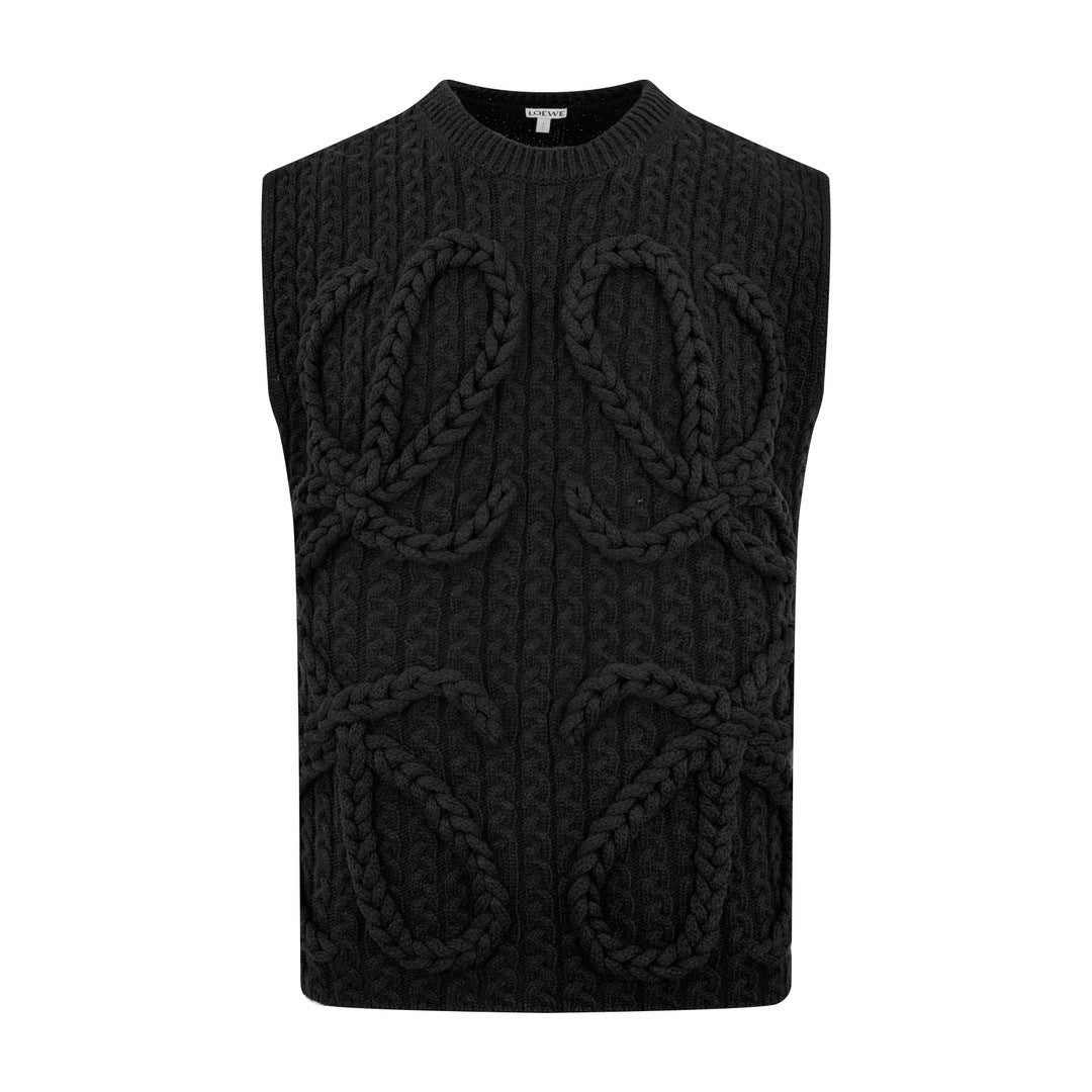 Loewe Anagram Cable-Knit Wool Vest "Black"
