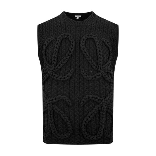 Loewe Anagram Cable-Knit Wool Vest "Black"