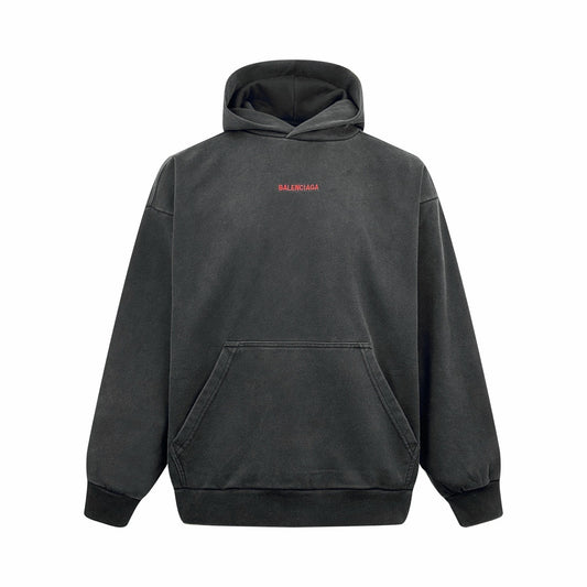 Balenciaga Logo Embroidered Hoodie "Faded Black-Red"