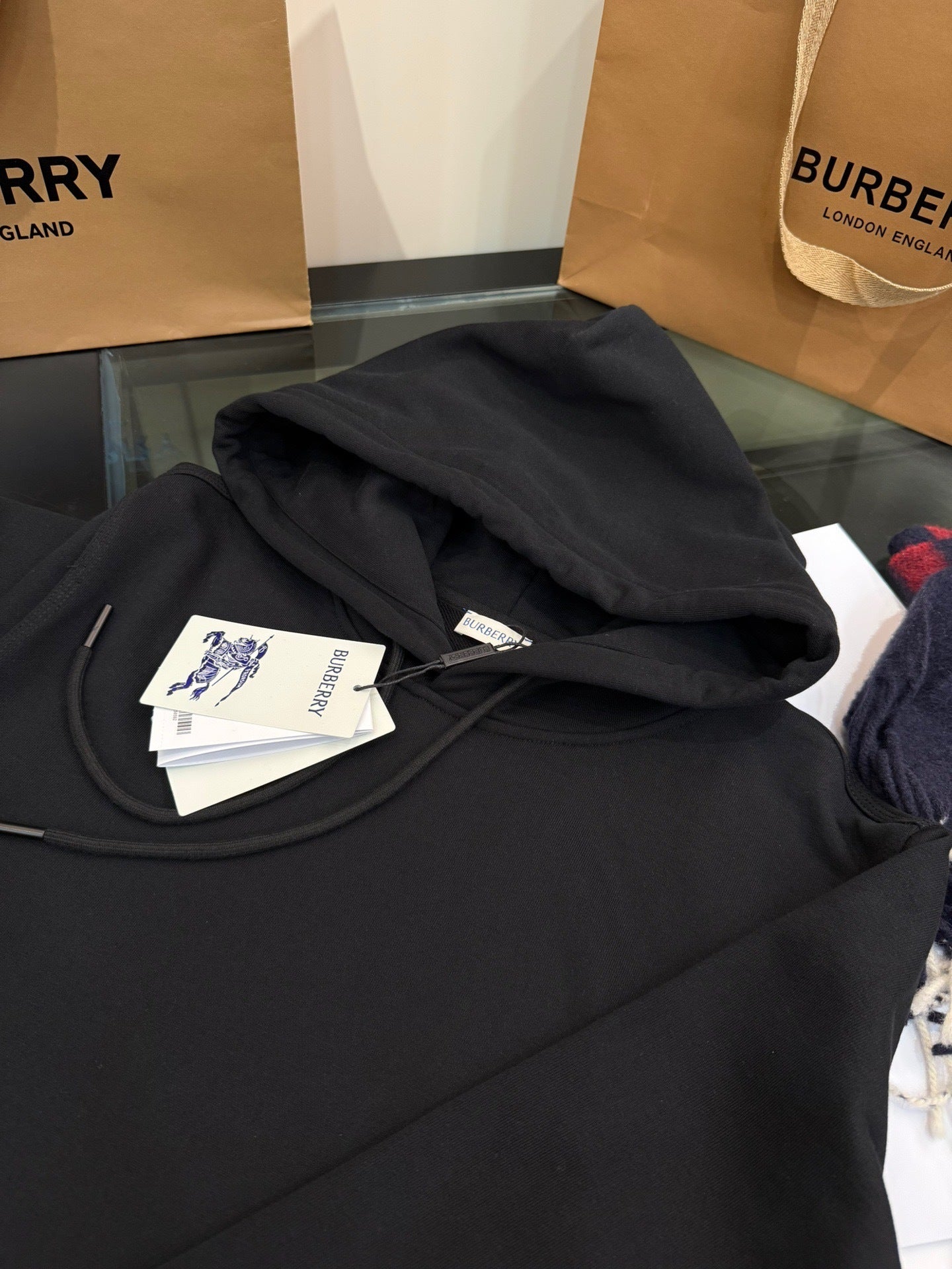 Burberry Check Label Cotton Hoodie "Black"