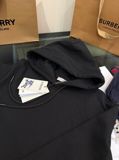 Burberry Check Label Cotton Hoodie "Black"