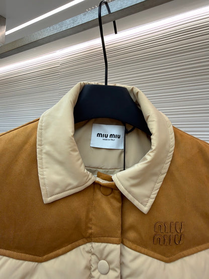 Miu Miu Technical pongé and Leather Down Vest "Beige"