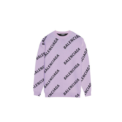 Balenciaga All-Over Logo Intarsia Knit Sweater "Lilac-Black"